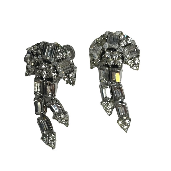 Vintage Mid Century Art Deco Cascading Rhinestone Earrings - Picture 9 of 9